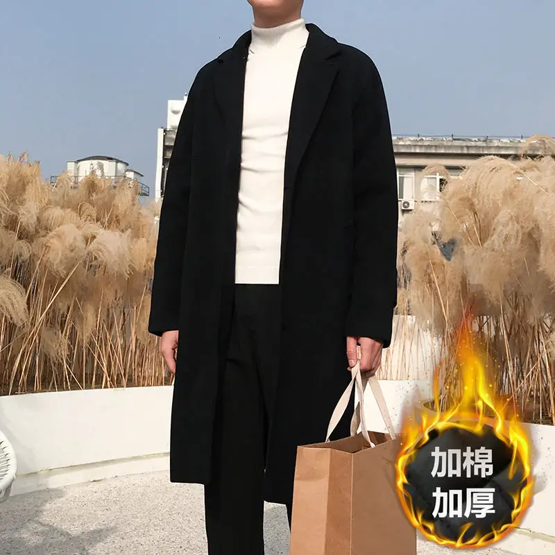 

2021 Winter Men's Thickened Woolen Blends Long Cashmere Snow Jackets Wool Trench Coats Black/white Cotton-padded Clothes M-5XL