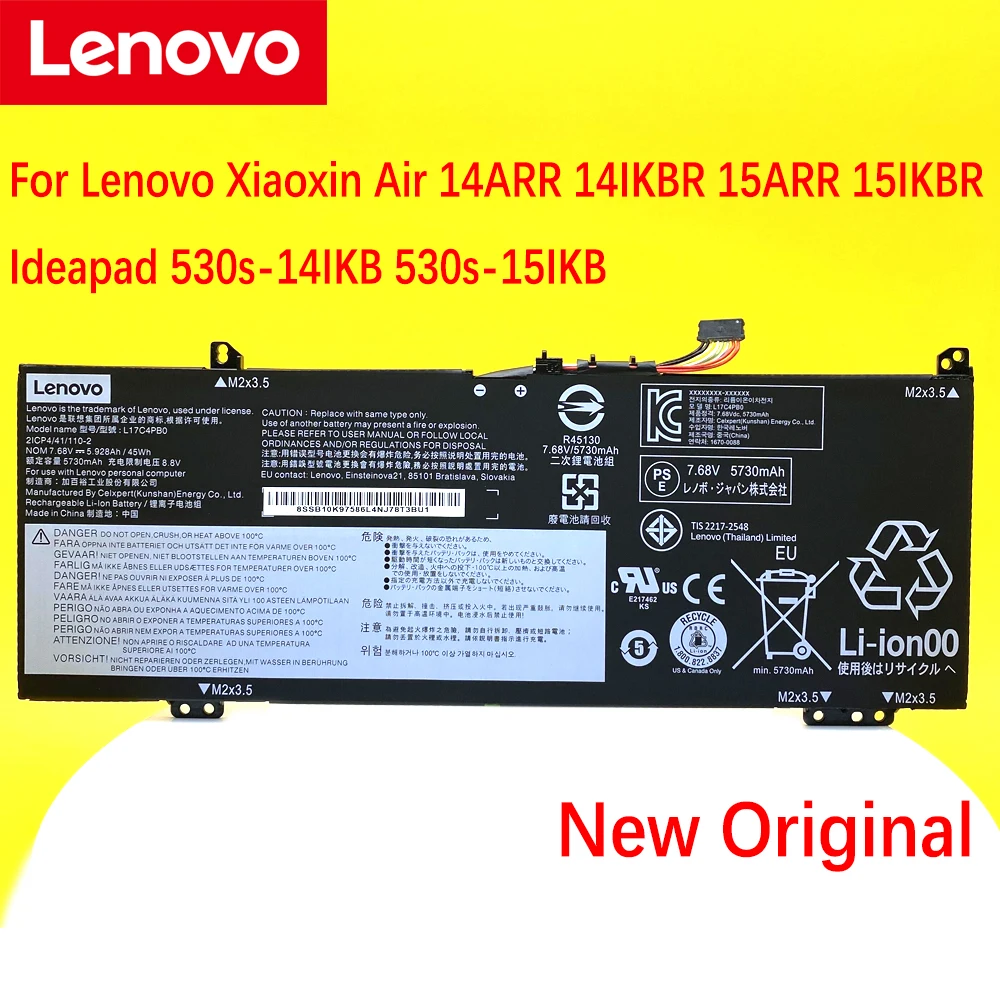 Original Battery For Lenovo xiaoxin Air 14ARR 14IKBR 15ARR 15IKBR Ideapad 530s-14IKB 530s-15IKB YOGA 530-14IKB L17C4PB0 L17M4PB0 laptop battery