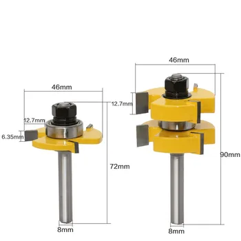 

2 Pieces 3 Teeth Tongue & Groove Router Bits Set 8mm Shank Wood Door Flooring Woodworking Milling Cutter