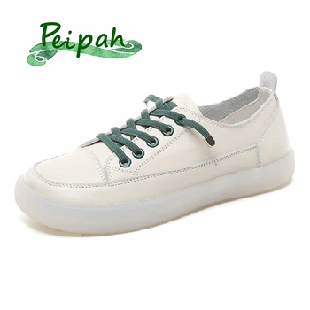 

PEIPAH 2020 Summer Genuine Leather Shoes Woman Slip On Flats Female Cross-tied Casual Sneakers Women Solid Sweet Sports Shoes