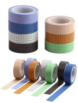 

7 Roll Grid Washi Tape Set 10M Color Writable Paper Adhesive Tape 15MM, For DIY Scrapbook Decoration Crafts Decorative Labels