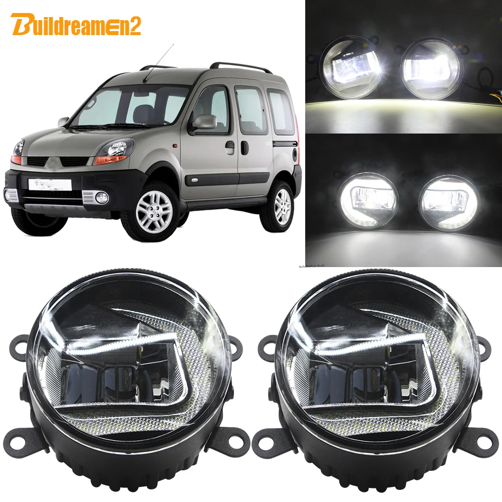 

Buildreamen2 Car 90mm Round LED Projector Fog Light + Daytime Running Light White 12V For Renault Kangoo Grand Kangoo 2007-2015