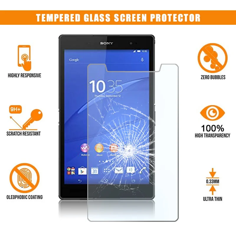 

For Sony Xperia Z3 Tablet Compact 8.0" Full Tablet Tempered Glass 9H Premium Anti-Scratch HD Clear Film Protector Guard Cover