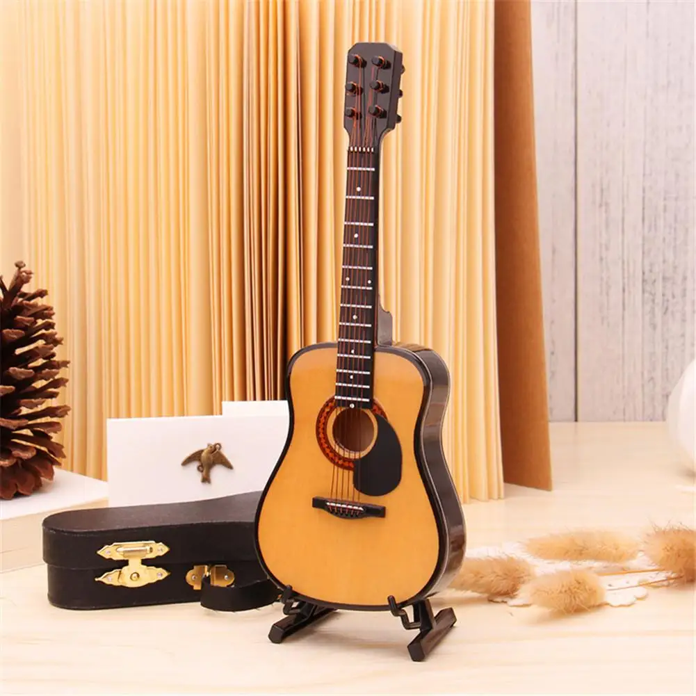Adeeing Mini Full Angle Folk Guitar Guitar Miniature Model Wooden Mini Musical Instrument Model Collection