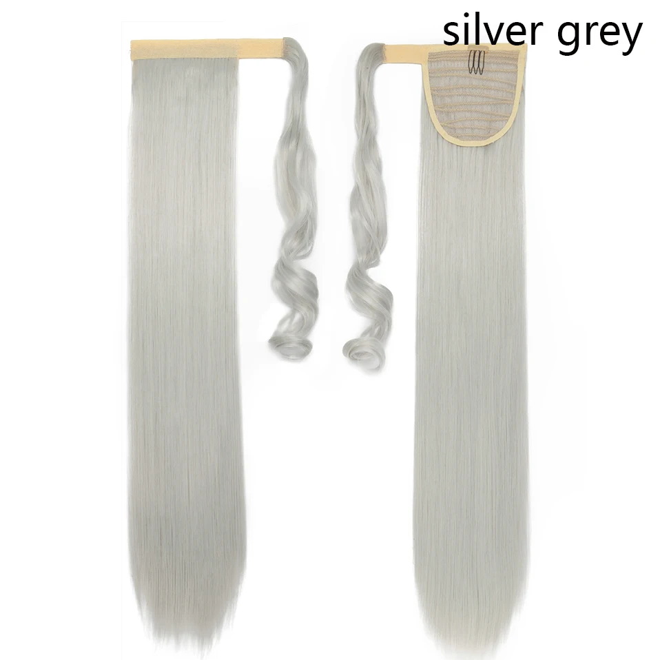 silver grey SNOILITE, длинные прямые волосы на заколках, хвост, накладные волосы, конский хвост, шиньон с заколками, синтетические волосы, хвост пони, наращивание волос - Цвет: silver grey