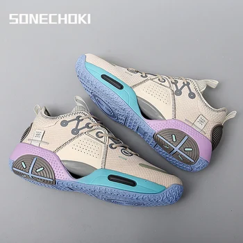 SONECHOKI Basketball Shoes Unisex Cushioning Anti-Friction Cut-out Sole Outdoor Sneakers Men Breathable Sport Shoe Women Trainer