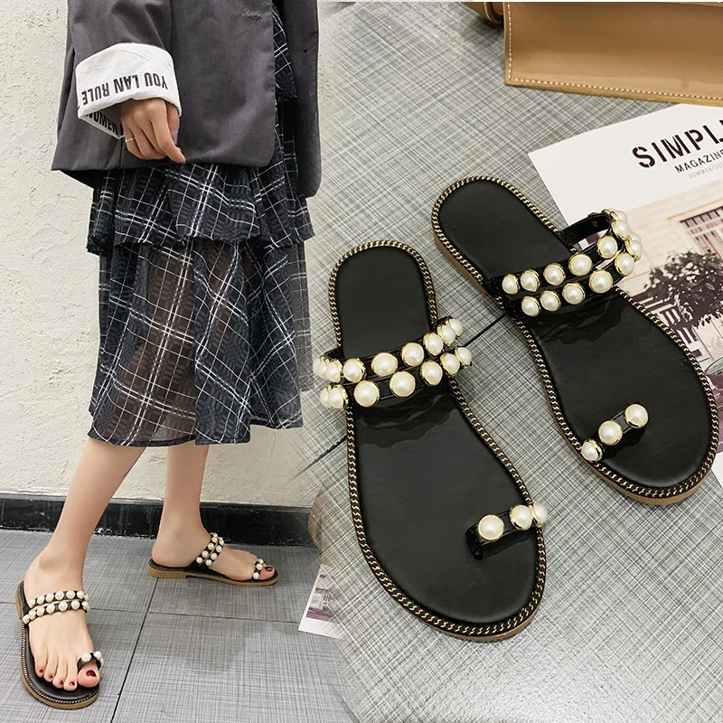 

Women's Slippers 2019 Summer New Style Toe Covering Low Heel Flat Light Ladies' Casual Sandals Outer Wear Fashion WOMEN'S Shoes