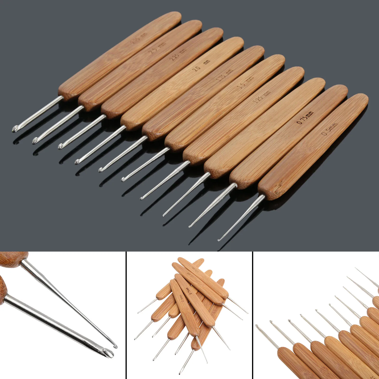 

10 шт./1kit бамбуковой ручкой металлические крючки Needlecrafts вязать инструмент 0,5 мм/0,75 мм/1 мм/1,25 мм/1,5 мм/1,75 мм/2 мм/2,25 мм/2,5 мм/2,75 мм