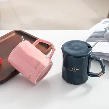 

Nordic Light Luxury Coffee Cup Ins Irregular Ceramic Mug with Lid Scoop 350ml Drinking Mugs Household Breakfast Milk Juice Cups