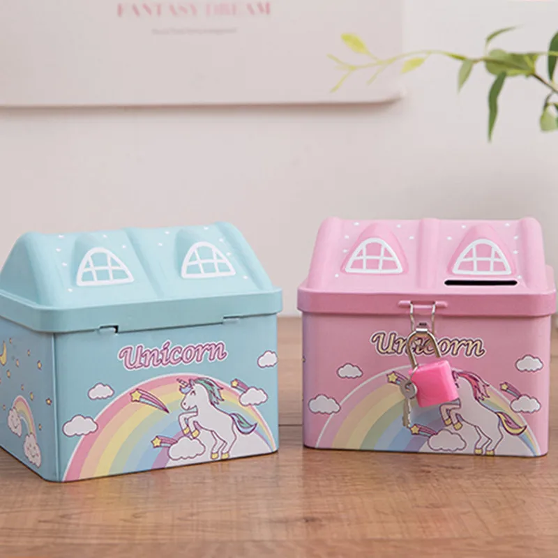 1Pc House Model Piggy Bank Money Collecting Box Unicorn Coin Box Children Room Decor Birthday Gifts