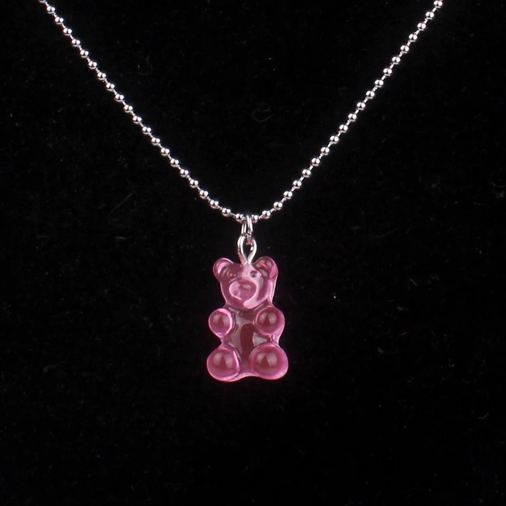 Модное разноцветное прозрачное ожерелье с медведем, милый карамельный цвет, смоляный медальон в виде медведя Ожерелье, Женские Ювелирные изделия