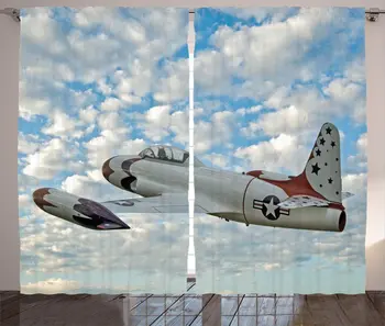 

Airplane Curtains Vintage Plane in Mid-Air American Sky Aircraft Jet Transportation Themed Image Living Room Bedroom Window