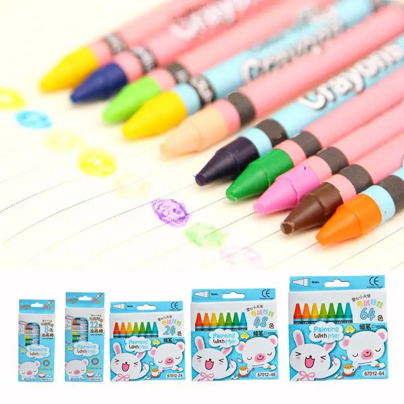С рисунком из мультфильма Аниме Crayon 8/12/24/48/64 Цвет картина товары для рукоделия Цвет нетоксичный гладким шелковым пастели для рисования подарочный набор детских школьных принадлежностей