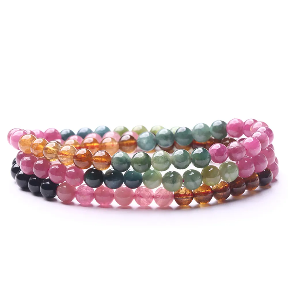 

5mm 100% Natural Tourmaline Bracelet Quartz Colorful Gemstone Round Crystal Clear Beads Stretch Bracelets AAAAA For Women