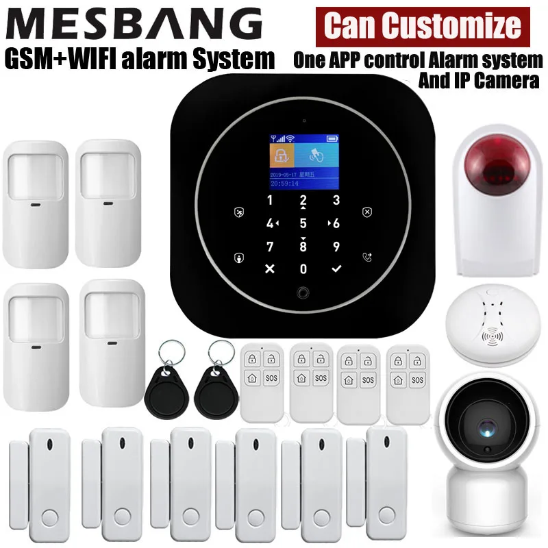 wifi GSM alarm system kits home wireless security alarm Burglar system with pir sensor door detector wifi IP camera Yuya APP
