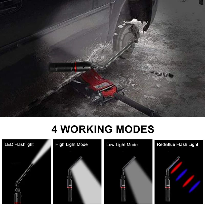 LED Rechargeable Work Light Foldable with Magnetic Base 270&deg; Rotate Waterproof 4 Modes