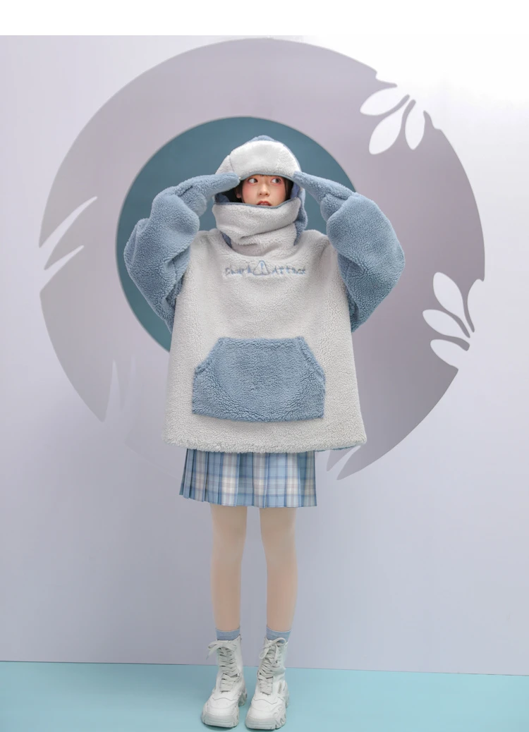 Women Kawaii Shark Hoodie Full Zip Up Hoodie Over Face Aesthetic Cute  Fleece Sherpa Hood Sweatshirt with Gloves Anime at  Women’s Clothing  store