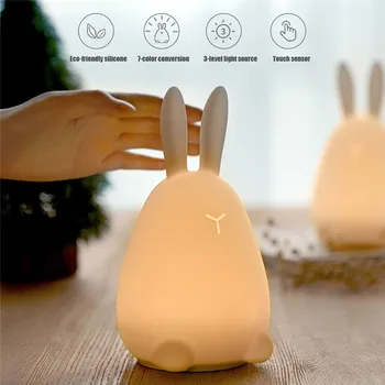 

Cute Rabbit night light Silicone 7 Colors Touch Sensor LED Lights Rechargeable Rabbit Lamp 0.5W 5V Adjusted Night Light 40DEC24