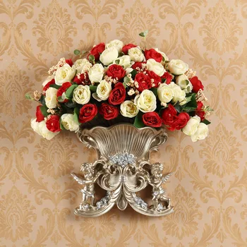 

European Resin Angel Wall Vase Ancient Wall Fake Flower Pot Mural Crafts Decoration Home LIvingroom Wall Sticker Basket Ornament