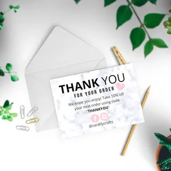 

Customize Thank You for Your Order Printable Card, Marble & Pink Theme, Template Editable Modern Packaging business cards