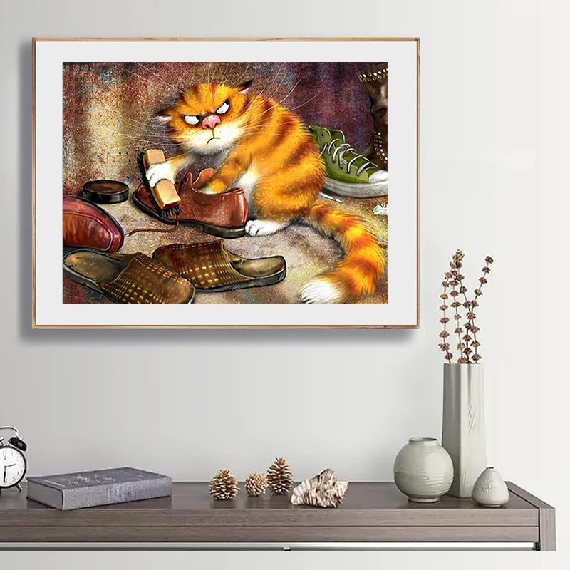 

5D Diamond Painting "Cat brush shoes" Cross Stitch Full Diamond Embroidery Pattern Rhinestone Mosaic Picture Home deco Sale