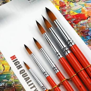 

Professional 6 Pcs red Handle Round Brushes set Nylon Hair Art Painting Brushes for Artistic Watercolor Gouache Wash Mop