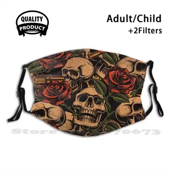 

Skulls N Roses Face Mask With Filter Skulls Roses Gun Knuckle Duster Tattoo Colorful Grunge Goth Gothic Fashion Punk Biker
