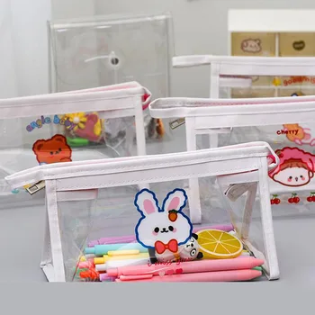 

Kawaii Transparent Rabbit Pencil case Large Capacity Girl Bear Pencil box Stationery pouch pen bag school supplies Gift