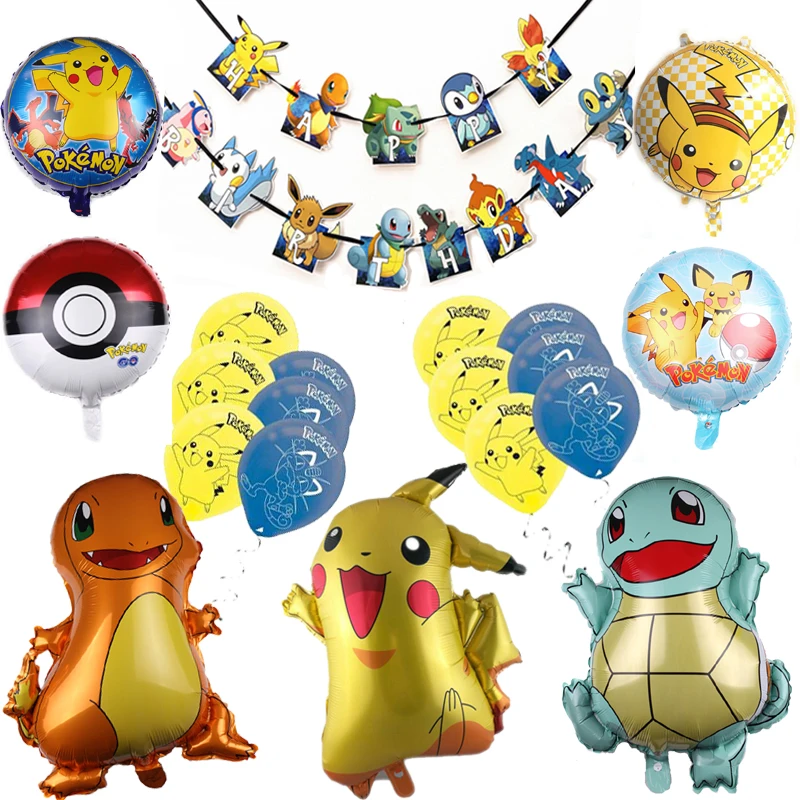 

1set Pikachu Latex balloons Poke Mon pokemon go foil ballons Happy birthday cartoon party decoration kids baby toy banner globos