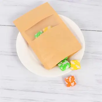 

50pcs Transparent Window Kraft Paper Gift Bags Portable Self-adhesive Sweet Storage Pouch for Party Supplies (10x15cm)