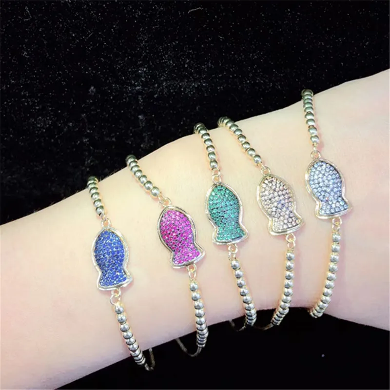 10 шт./лот,, латунный браслет, цветной кубический цирконий, Горох, регулируемый браслет, модные ювелирные изделия