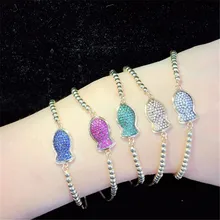 10 шт./лот,, латунный браслет, цветной кубический цирконий, Горох, регулируемый браслет, модные ювелирные изделия