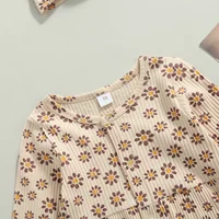 Citgeett Autumn Newborn Baby Girls Boys Casual Outfits Flower Print Long Sleeve Jumpsuit + Bowknot Headband Clothes 4