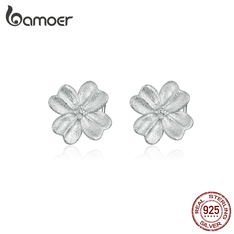 bamoer GXE864 925 Silver Daisy Flower Minimalistic Hypoallergenic Stud Earrings Romantic Sandblasting Fine Jewelry Ear Studs | Украшения и