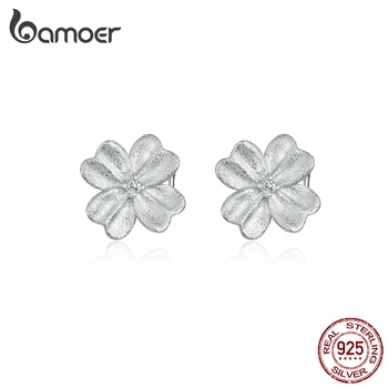 

bamoer GXE864 925 Silver Daisy Flower Minimalistic Hypoallergenic Stud Earrings Romantic Sandblasting Fine Jewelry Ear Studs