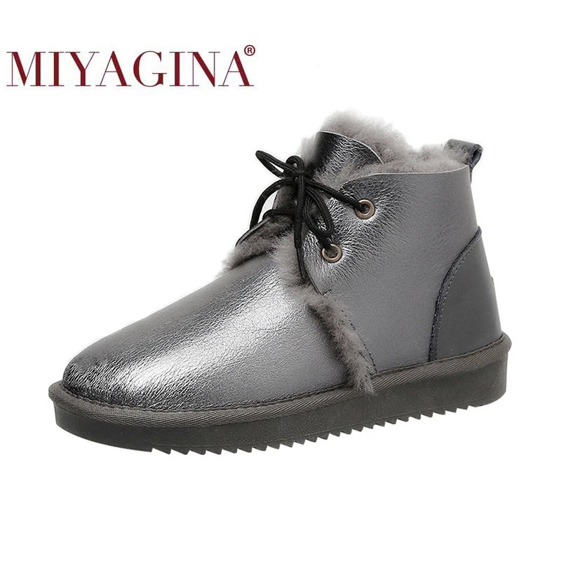 High Quality Australia Brand Winter Women's Snow Boots Genuine Sheepskin Leather Ankle Shoes Woman Botas Mujer Big Size 34-44