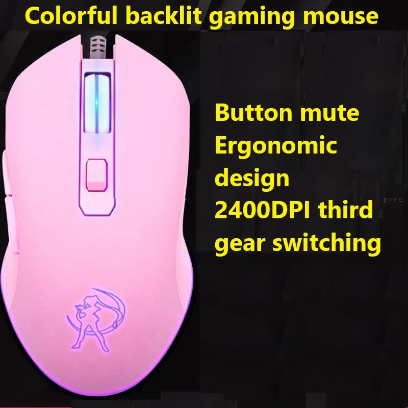 Promoción Ratón óptico retroiluminado de color rosa para ordenador, Mouse silencioso con cable, moda Sailor Moon, 2400DPI aVjqynkyw