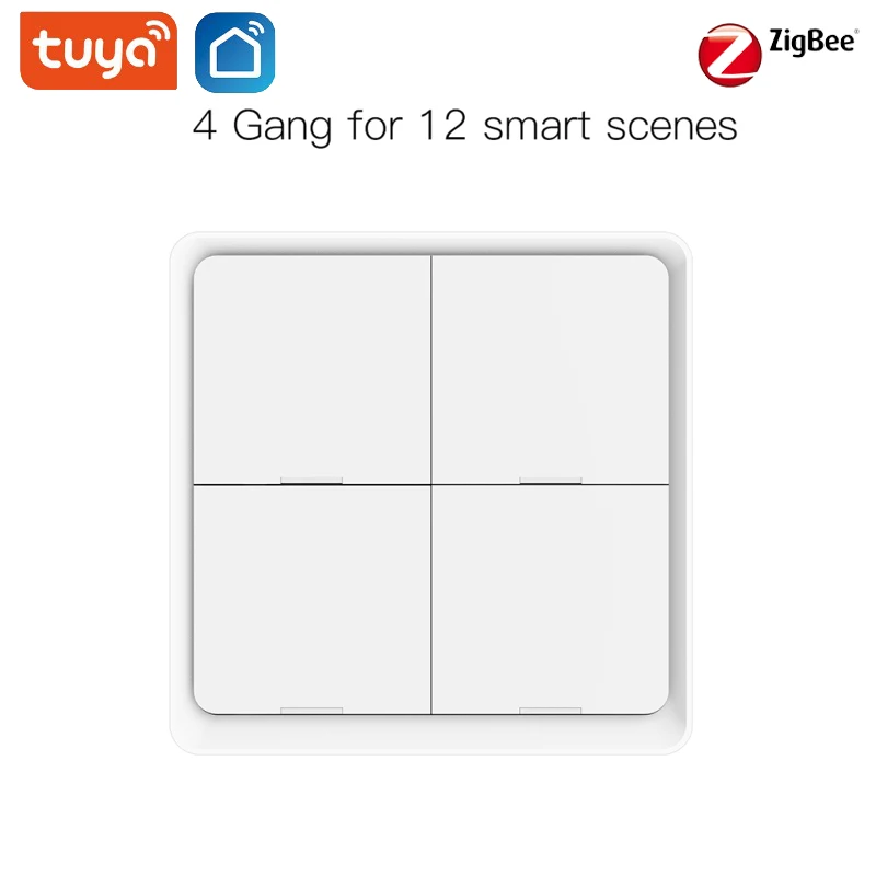 Tuya ZigBee Smart Switch 4 Gang 12 Scene Switches Push Button Controller Battery Powered Remote Control Work With Zigbee Gateway 