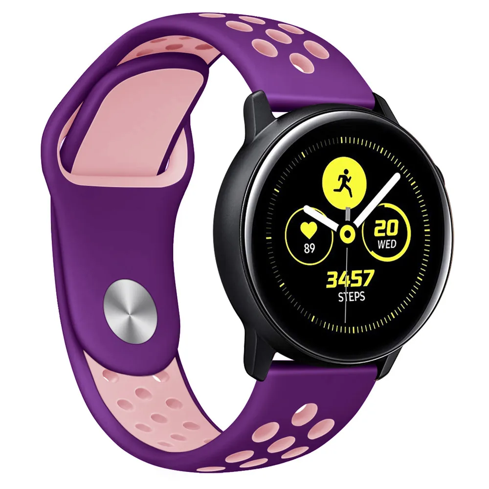 20 мм силиконовый ремешок для samsung Galaxy Active2 40 мм 44 мм Galaxy Watch 42 мм gear Sport S2 Active 2 ремешок с отверстиями браслет