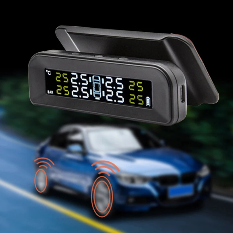 Автомобильный Солнечный TPMS автомобильный монитор давления в шинах беспроводной 4 внешних датчика цветной цифровой экран