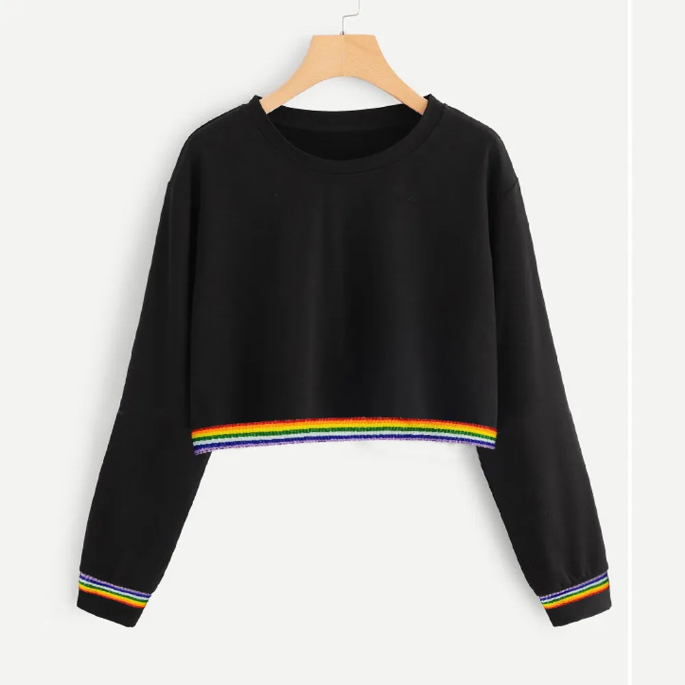 

Fashion Women Sweatshirt Hoodies Solid Color Back Ribbon Rainbow Casual Hooded Pullover Hoodies Long Sleeve Winter Clothes