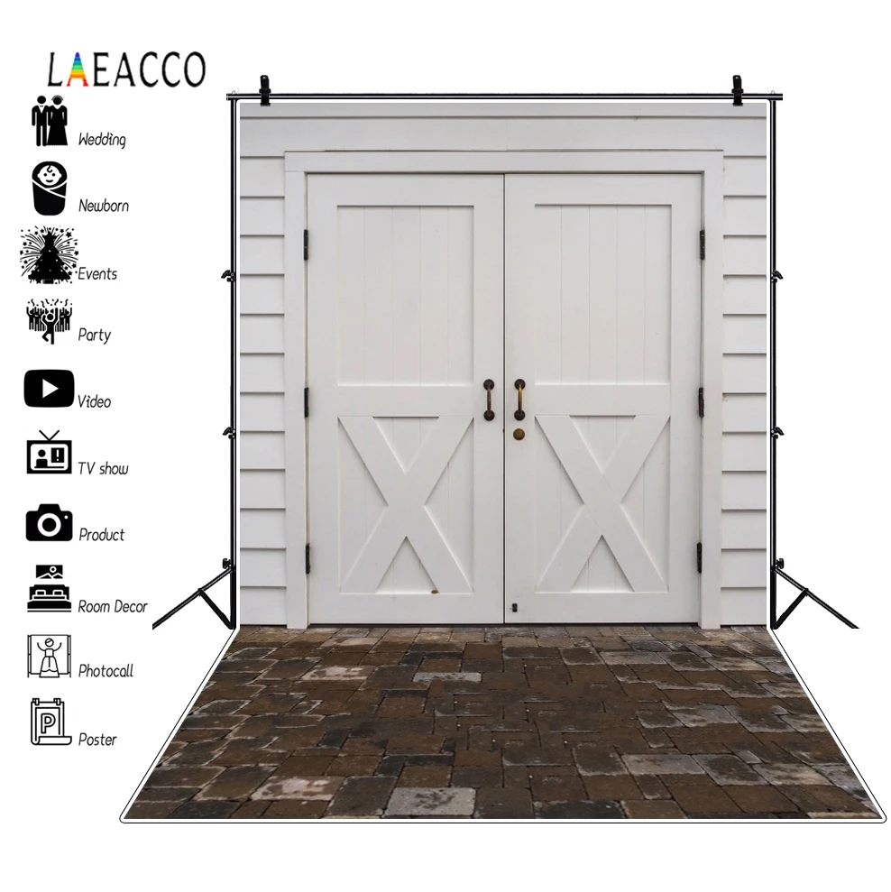 

Laeacco White Wooden Door Brick Floor Photography Backgrounds Wedding Child Baby Photographic Backdrops Custom For Photo Studio