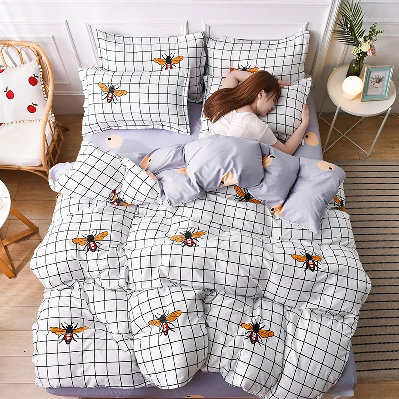 

Cute Cartoon Duvet Cover Set Nordic Bedding Set Bees Fruit Quilt Cover Bed Sheet Single Double Queen Bed Linen 220x240 King Size
