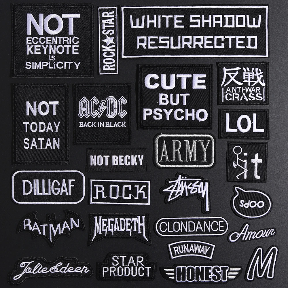 

High Quality Black Letter Embroidered Patches For Clothing Iron On Punk Rock Star Band Badges Batman Cool Applique Clothes Decor
