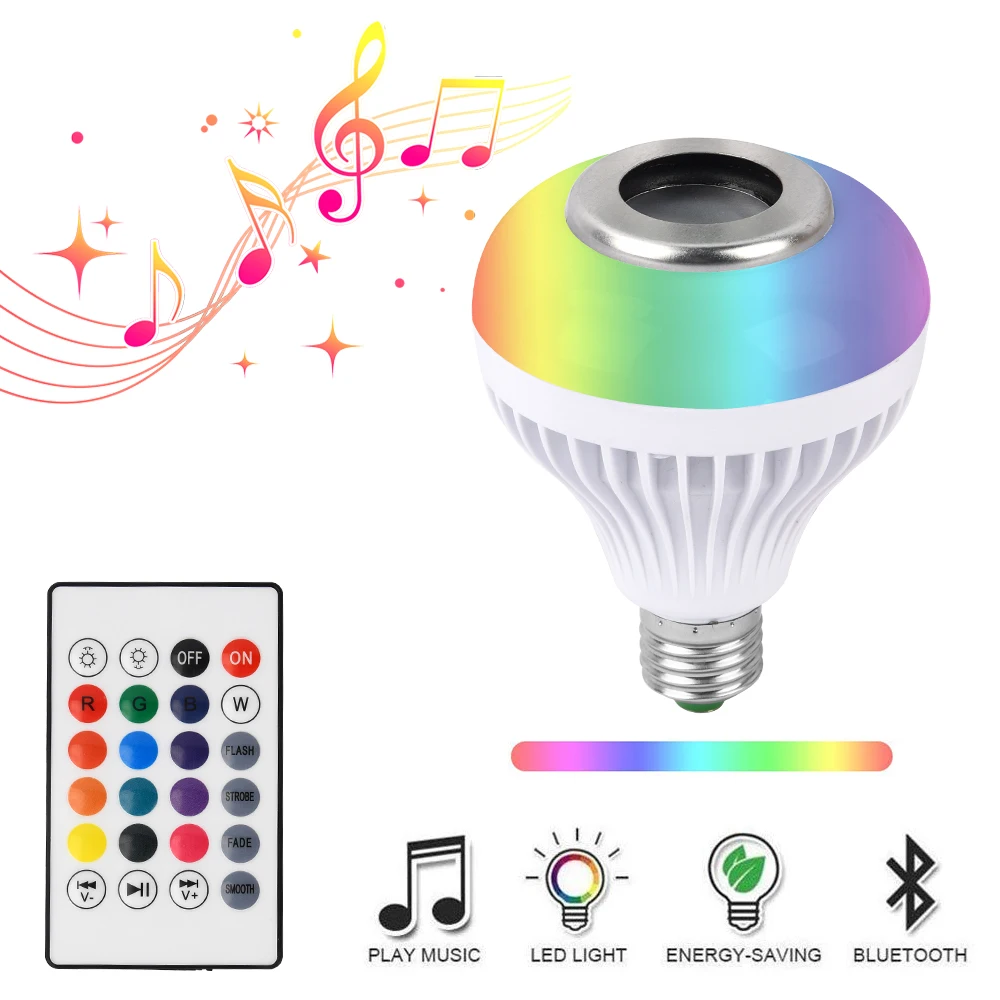 E27 светодиодный RGB умная лампа 12 Вт с регулируемой яркостью Беспроводная Bluetooth музыкальная волшебная лампа с 24 режимами дистанционного управления для IOS/Android