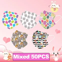 10/50Pcs Disposable Easter Bunny Print Face Shield Mask Mascarillas Ninos 3-Layer Protective Breathable Colored Eggs Pattern