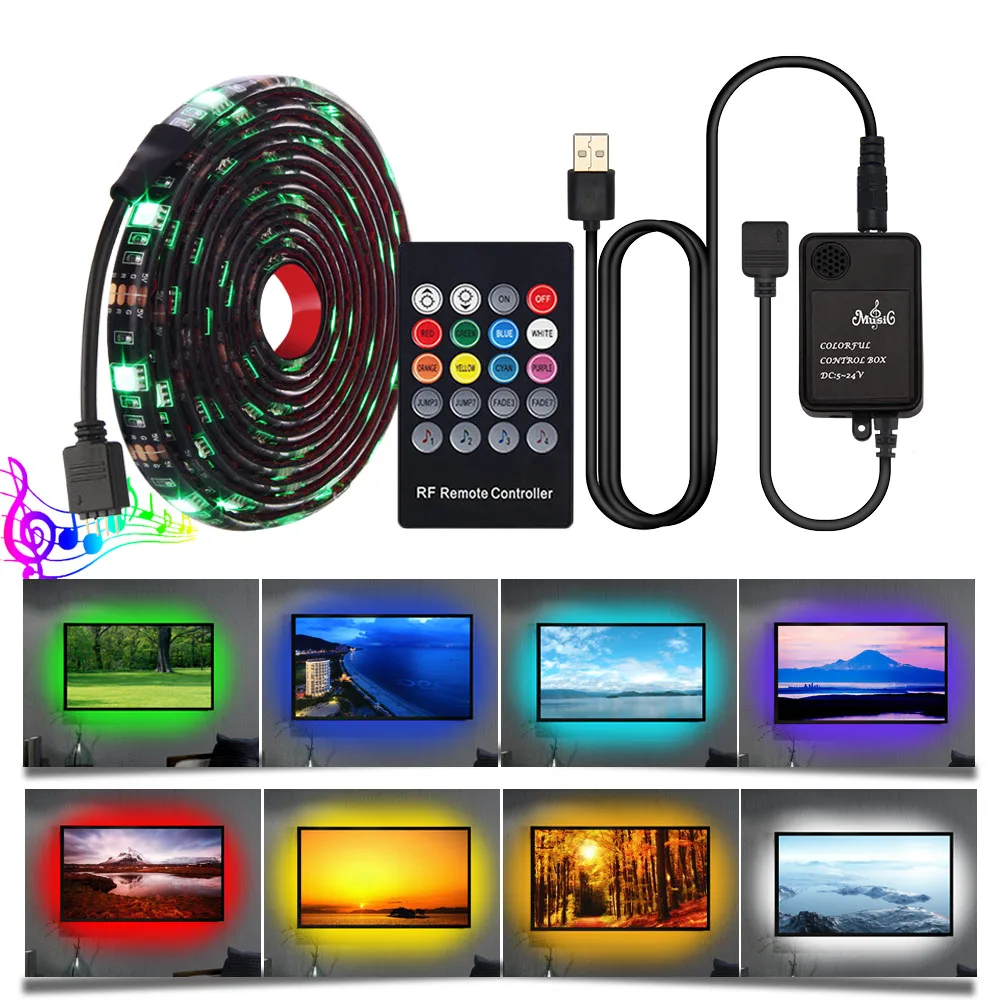 1kit Музыка RGB 5050 Светодиодные ленты/светодиодный лента + 5V адаптер переменного