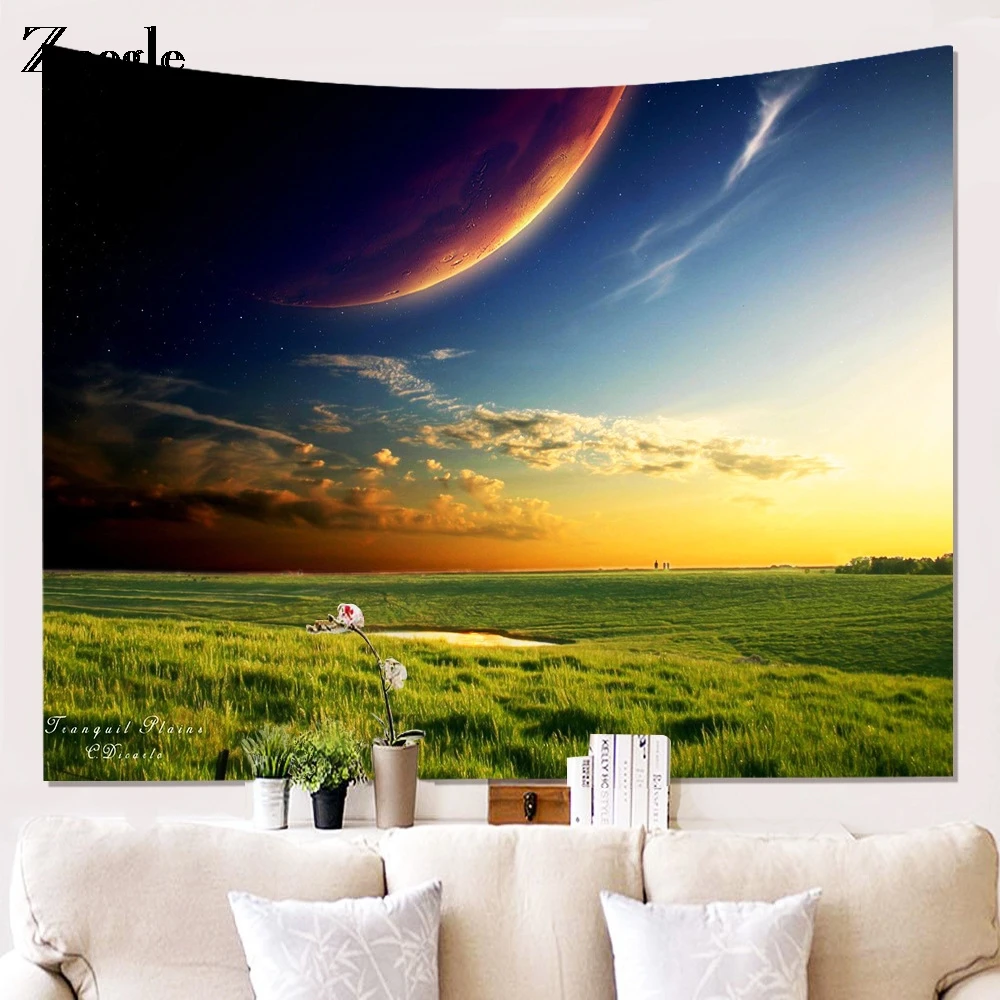 Zeegle Tapestry Night Starry Sky Beautiful Sight Printed Wall Hanging Tree Natural Scenery Tapestry Living Room Decor