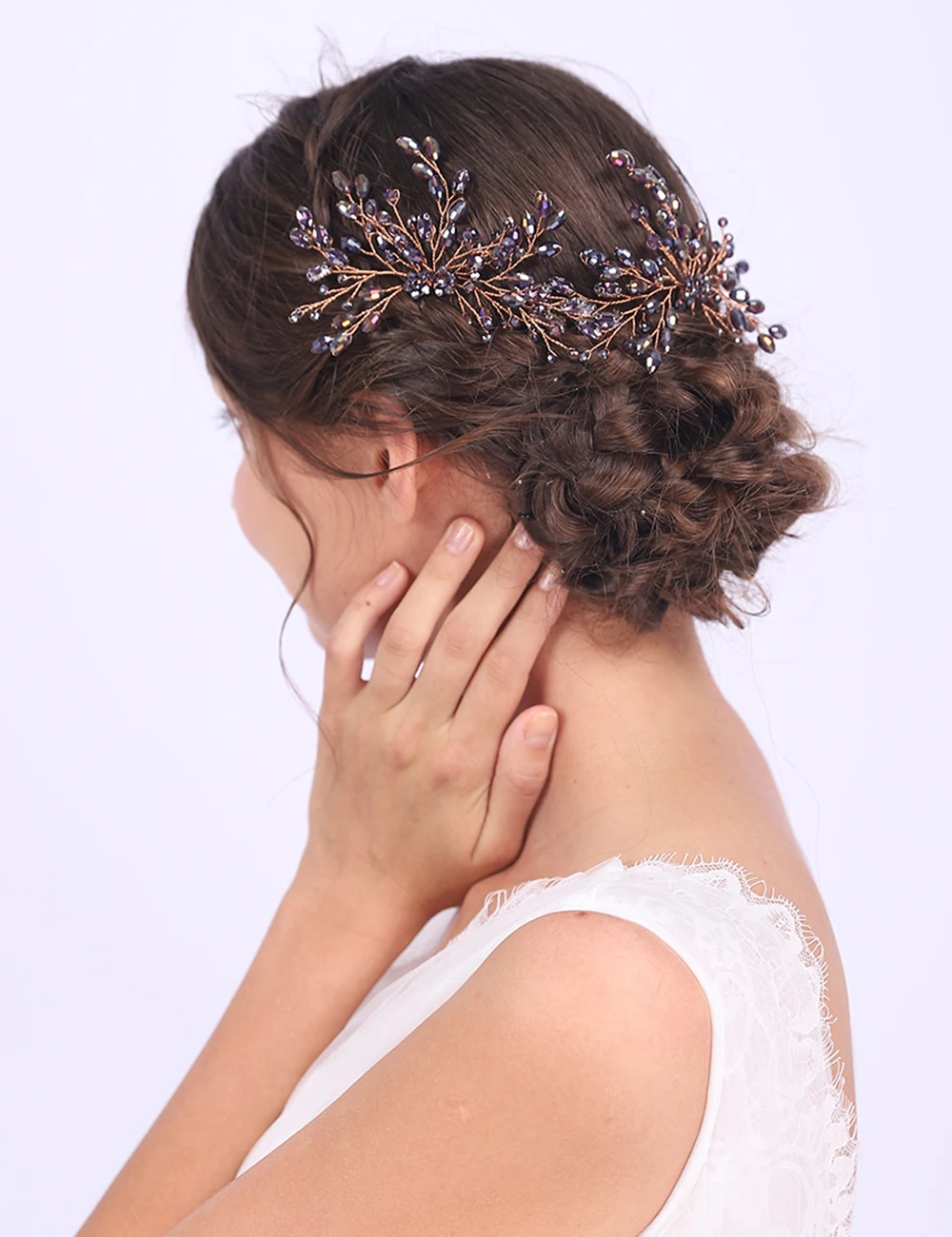 Shiny Purple crystal Hair Clip Feast Headpiece Wedding Hair Accessories Handmade Jewelry for Elegant women