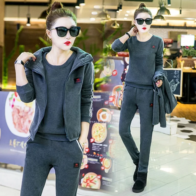 Autumn and winter new Fashion women suit women's tracksuits casual set with a hood fleece sweatshirt three pieces set